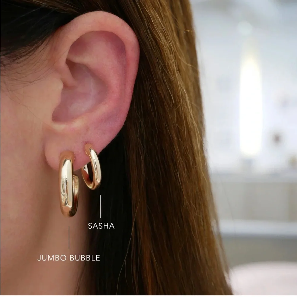 EF Collection Sasha Hoop Earrings. 14k gold hoop earrings. - Picture 4 of 6